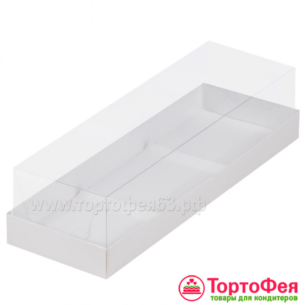Коробка для 3х муссовых пирожных 26х8,5х6 см с прозрачной крышкой, (на 3 шт) 