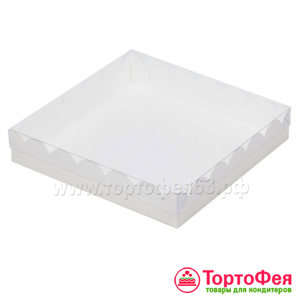 Коробка для прян. 12х12х3 см с прозрач.крышкой, белая