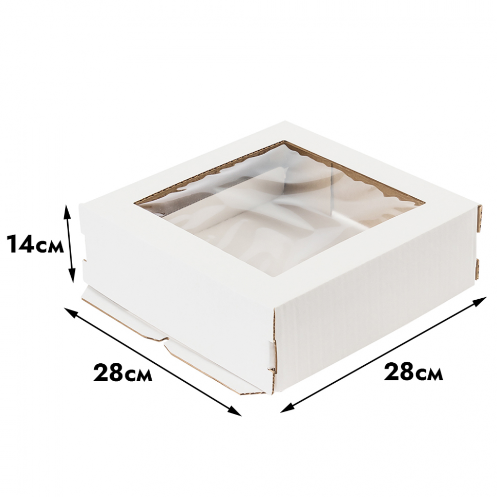 Коробка для торта 28х28х14 см с окном, гофрокартон