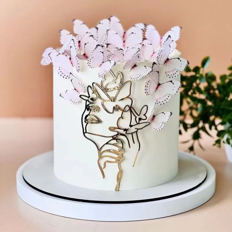 Украшение для торта "Девушка с бабочками" (золотой)