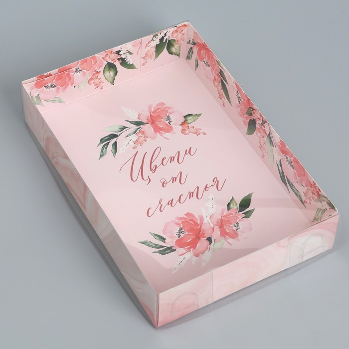 Коробка для прян. 18х12х3,5 см с прозрач.крышкой "Цвети от счастья"  