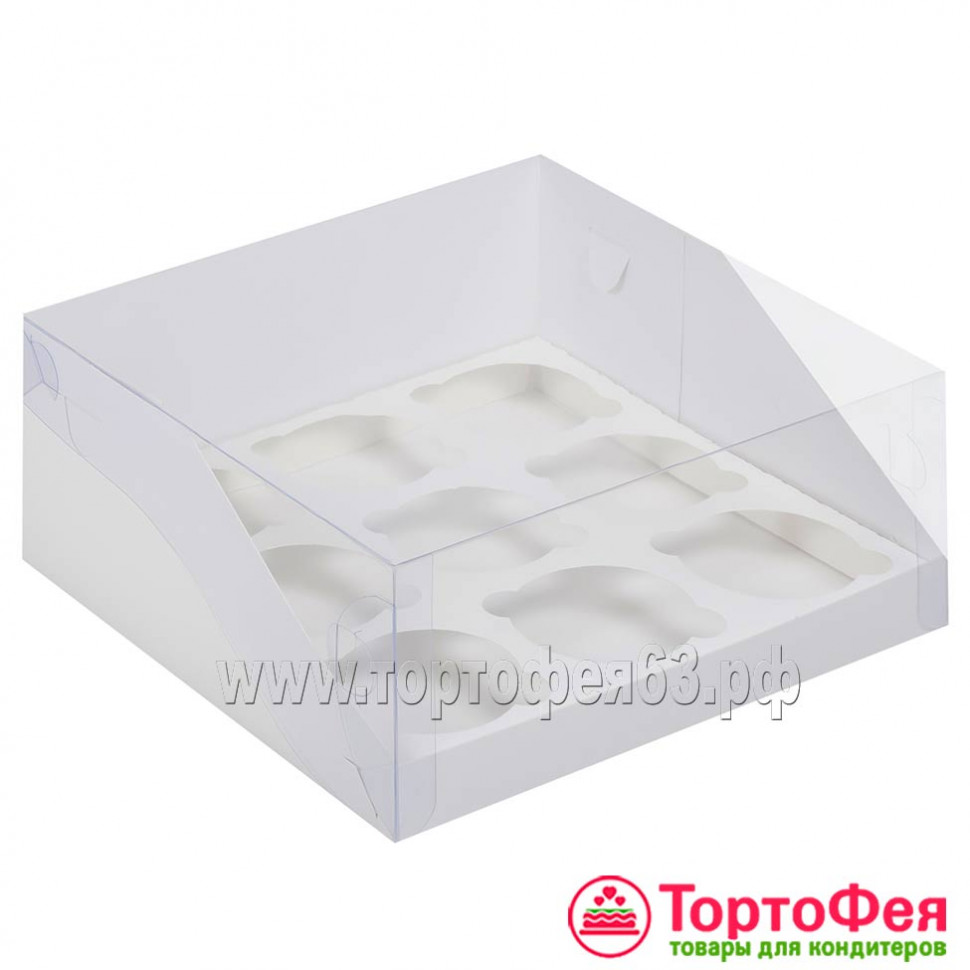 Коробка для 9 капкейков с прозрачной крышкой, белая