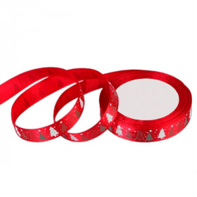 Лента атласная Красная &quot;Елочки&quot; 1,5 см / 3 м  