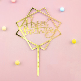 Топпер &quot;Happy Birthday&quot;, ромбы, золото