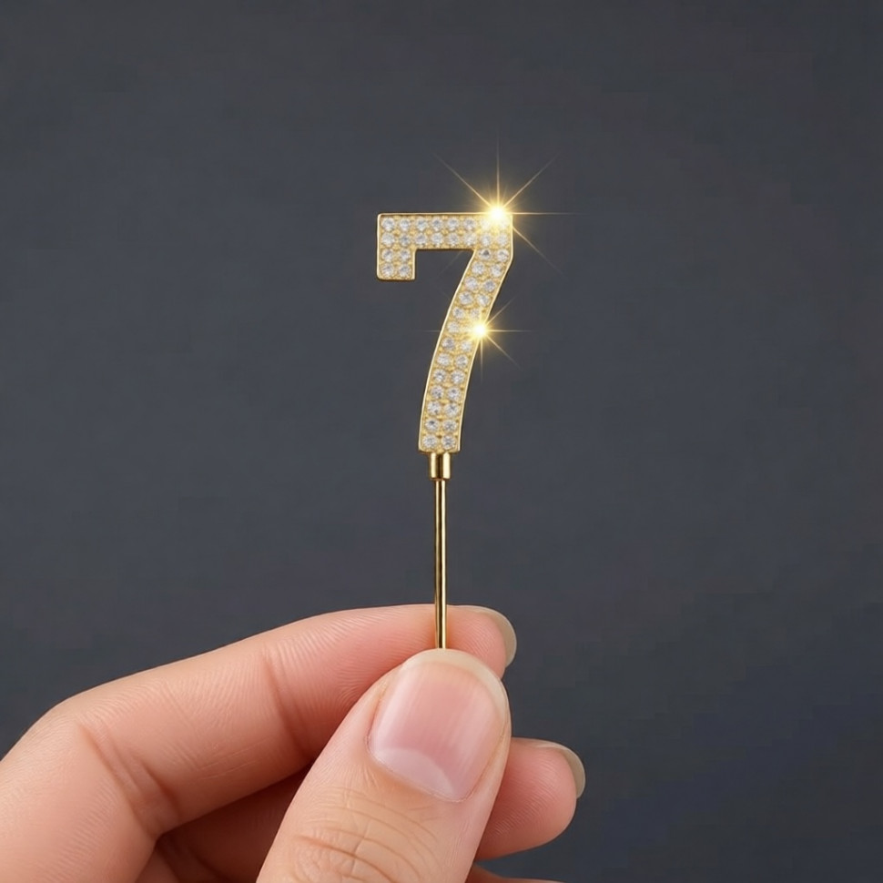 Топпер для бенто-торта Цифра "7" золото со стразами/ 4 см