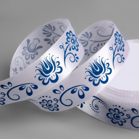 Лента атласная с рисунком "Гжель" 2,5 см / 3 м   