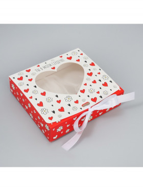 Коробка 20х18х5 см &quot;Сердечки/цветочки&quot;  