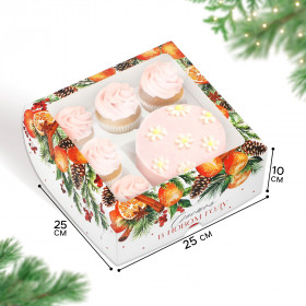 Коробка для 5 капкейков и Бенто с окном 25х25х10 см &quot;Счастья в новом году&quot; 