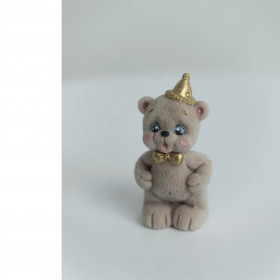 Фигурка из глазури &quot;Мишка задувает свечку&quot;, темно-бежевый, 8 см / 1 шт  