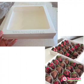 Коробка для клубники в шоколаде 20х20х4 см с окном, белая