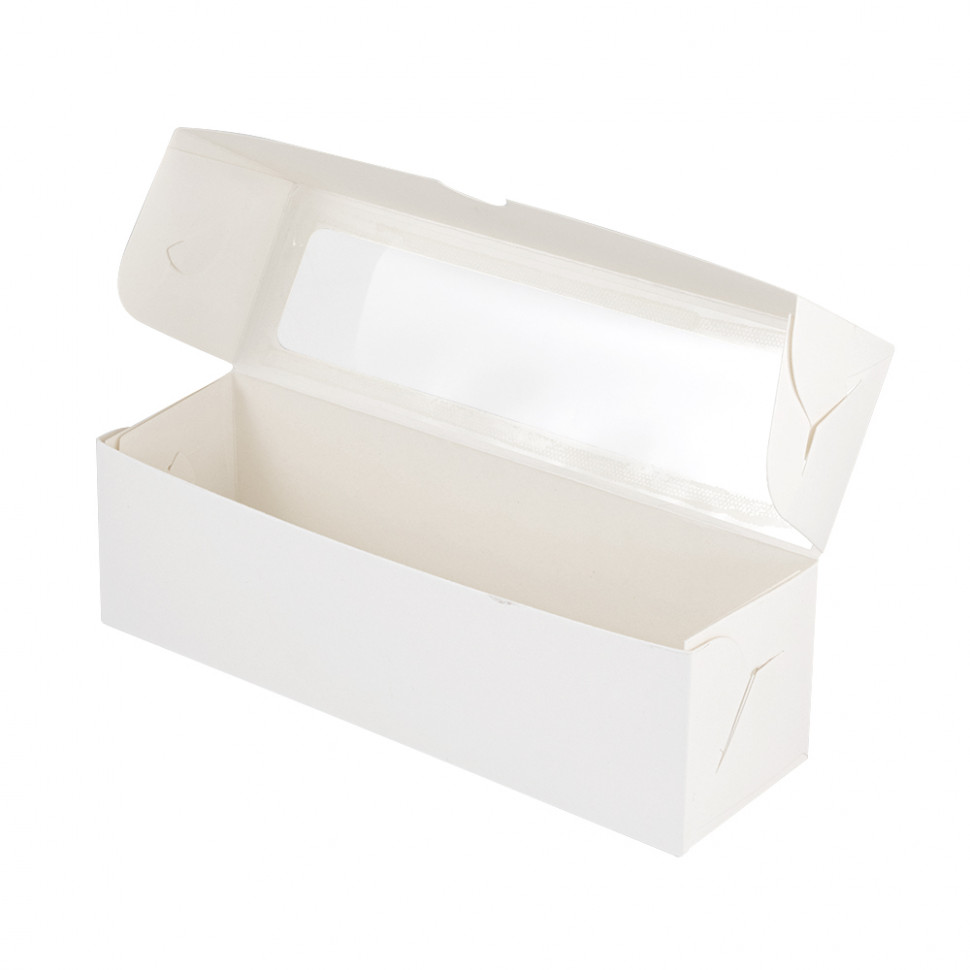 Коробка для макарони 19х5,5х5,5 см с окном, белая