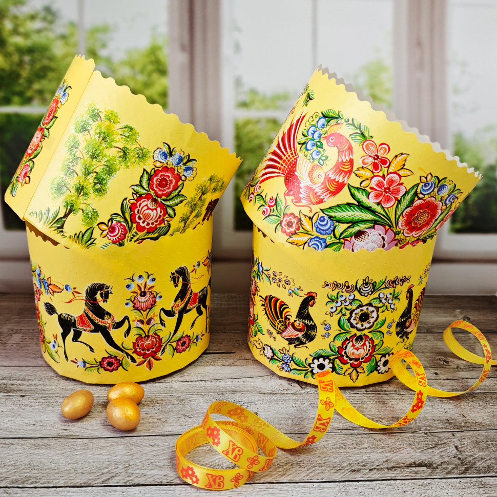 Форма бумажная Кулич "Городец" 350-450 гр (12,4*10 см) / 5 шт  