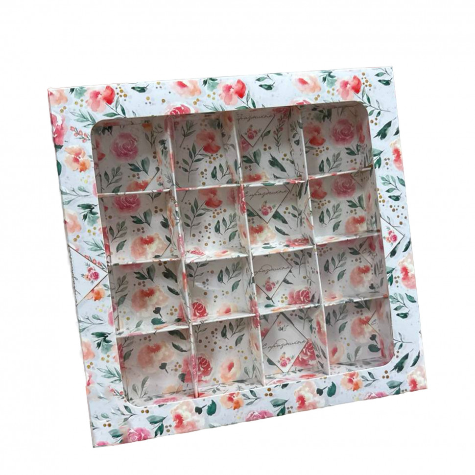 Коробка для 16 конфет с окном "Розочки"