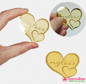 Декор из акрила &quot;Двойное сердце My love&quot;, золотой / 6 см