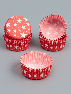 Капсулы бумажные для конфет 35*25 мм Красные/белые звездочки, 25 шт   