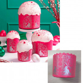 Форма бумажная Кулич "Зайчата" Ярко-Розовая 120 гр (7*8,5 см) / 10 шт 