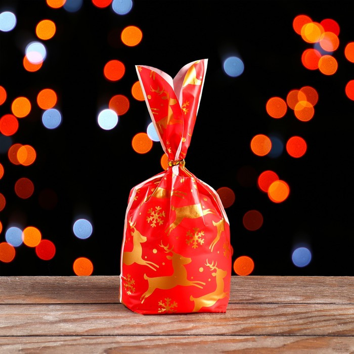 Пакетик с завязками 13х13 см "Рождественские олени", 1 шт  