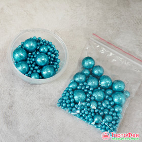 Шарики рисовые в глазури. Блеск &quot;Ярко-голубой&quot; 2-13 мм, 20 гр        