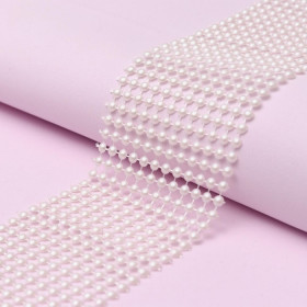 Лента с белыми бусинами (ширина 6 см) / 1 метр