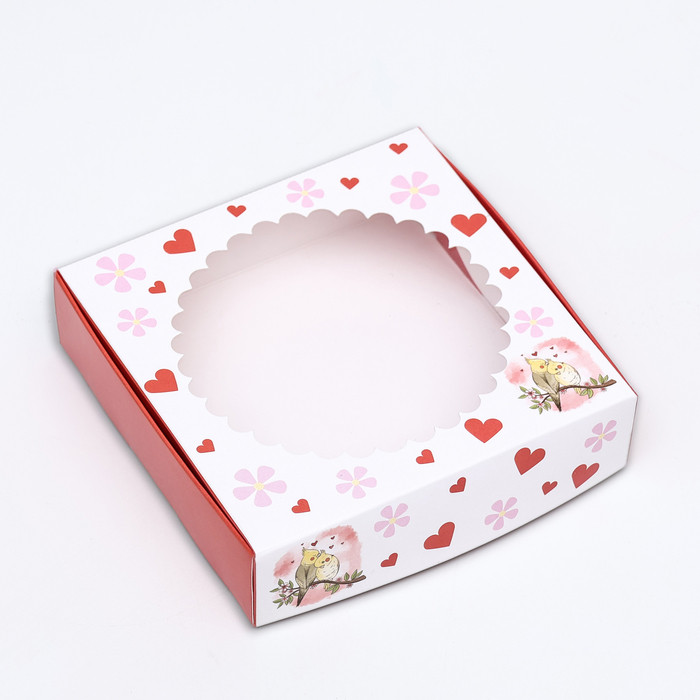 Коробка для прян. 11,5х11,5х3 см с окном "Сердечки"
