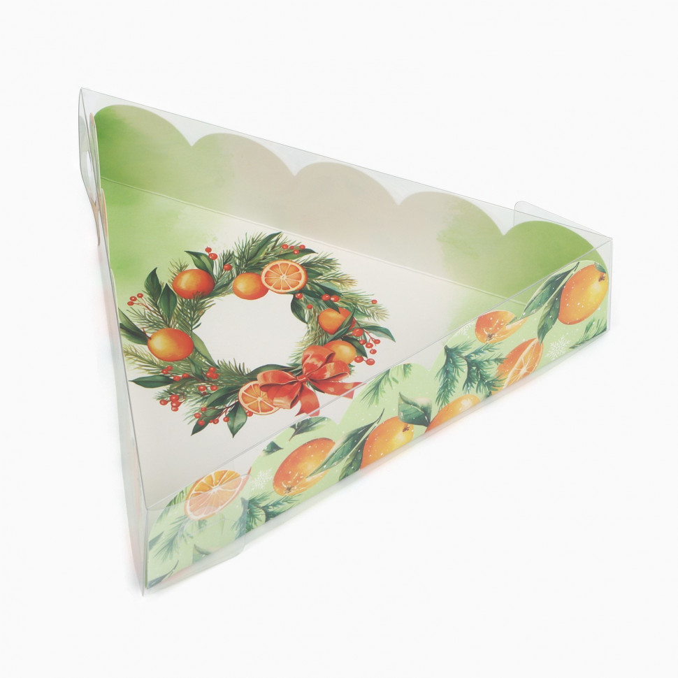 Коробка треугольная 18х18х4 см с прозрачной крышкой "Новый год"