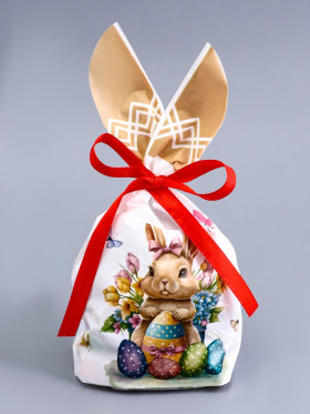 Пакетик с завязками 13х11 см "Зайка Пасхальный", 1 шт    