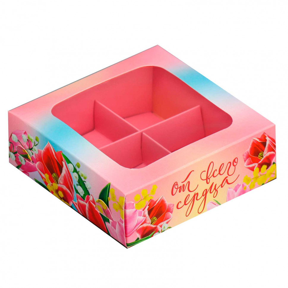 Коробка для 4 конфет с окном "От всего сердца"
