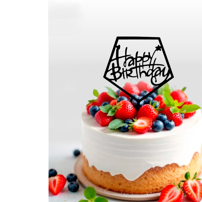 Топпер "Happy Birthday", пятиугольник, черный
