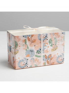 Коробка для 2 капкейков с прозрачной крышкой &quot;Цветочная абстракция&quot;