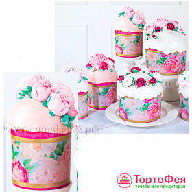 Форма бумаж. Кулич "Пионы" 120 гр (7*8,5 см) / 10 шт   