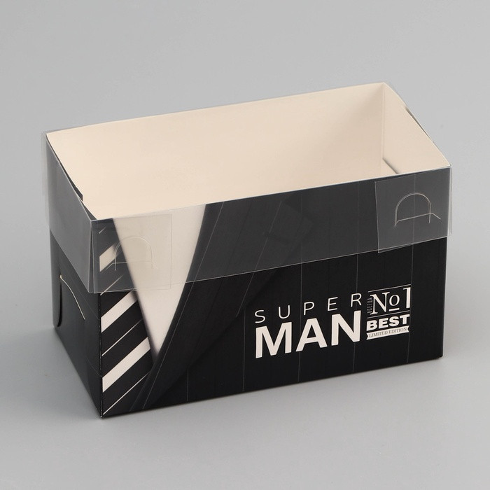 Коробка для 2 капкейков с прозрач.крышкой "Super Man"