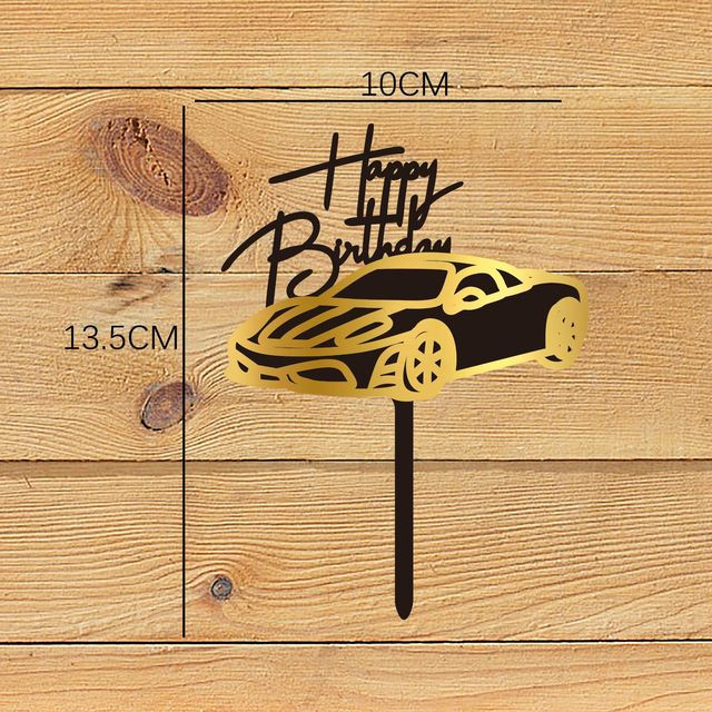 Топпер «Happy Birthday» Автомобиль черный с золотом