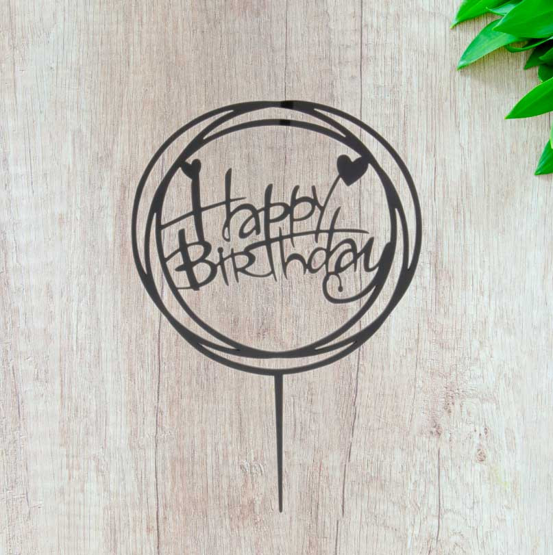 Топпер "Happy Birthday", круг / черный