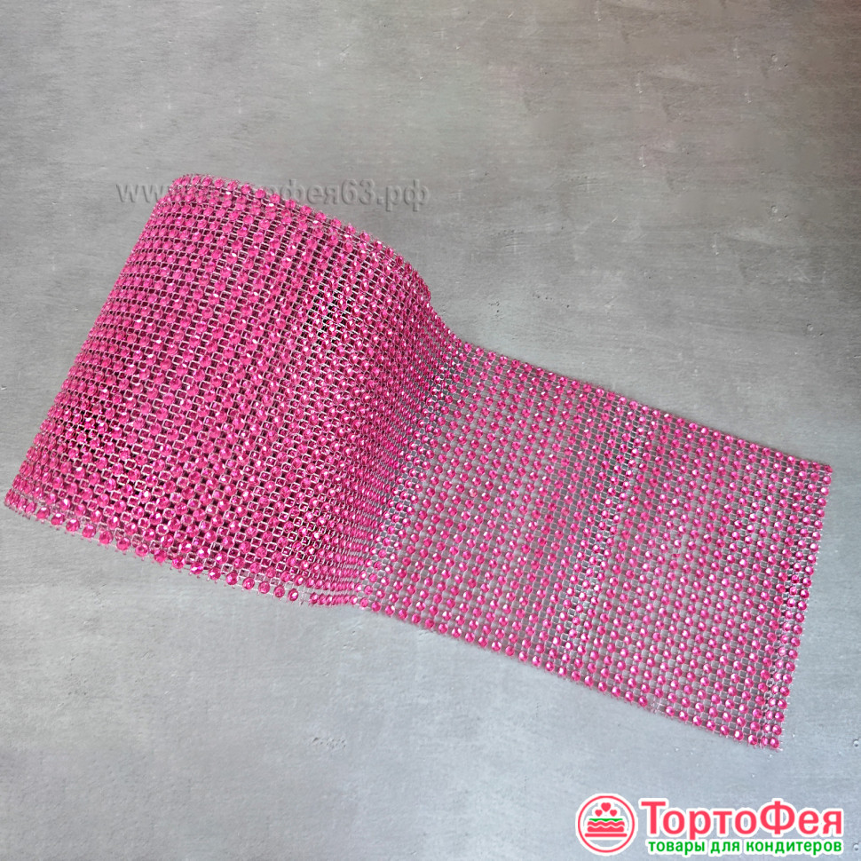 Лента со стразами, фуксия / 1 м