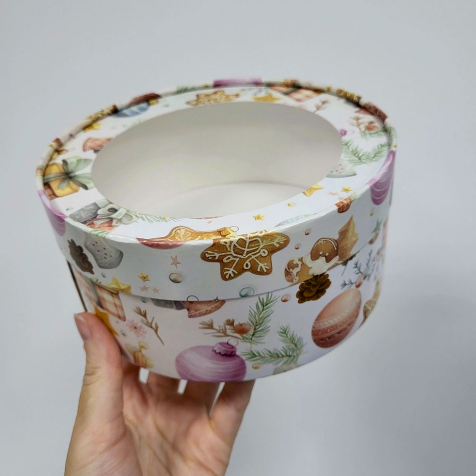 Коробка круглая d 16 см выс. 7см / Елочные игрушки