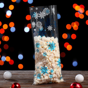 Пакеты прозрач. с рисунком &quot;Снежинки голубые и белые&quot; 13х27 см, 10 шт