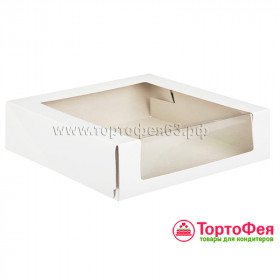 Коробка 22,5х22,5х6 см с окном, белая