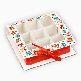Коробка для 9 конфет с окном &quot;Новогодние подарки&quot;