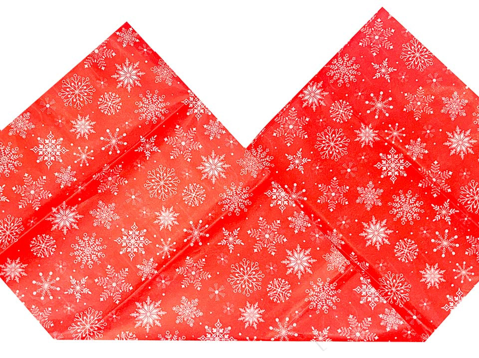 Бумага упаковочная тишью Красная, белые снежинки, 1 лист  (50х66 см) 