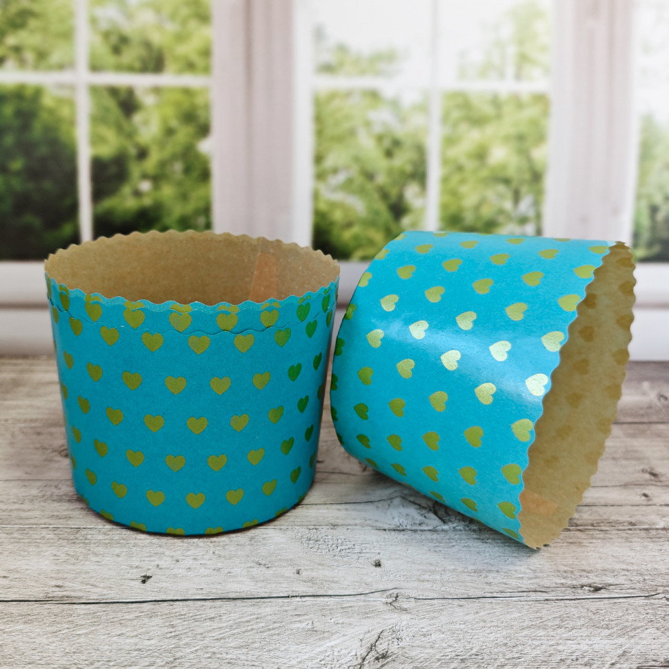 Форма бумажная Кулич "Сердечки" 300-350 гр (11*8,5 см)  / 5 шт    