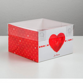 Коробка для 4 кап-в с прозрачной крышкой &quot;Красное сердце&quot;