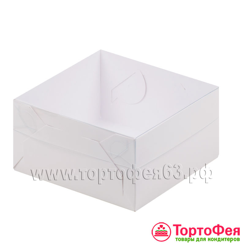 Коробка для пирожных 15,5х15,5х6 см с прозрачной крышкой, белая