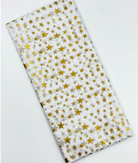 Бумага упаковочная тишью Белая/золотые звездочки, 1 лист (50х66см)