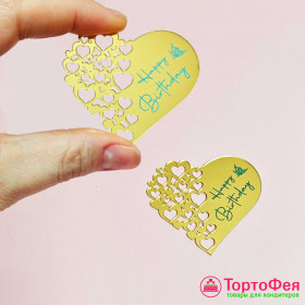 Декор из акрила &quot;Happy Birthday Сердце&quot;, золотой   