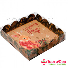 Коробка для пряников 13х13х3 см с прозрачной крышкой &quot;Зайка&quot; 