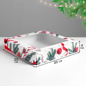 Коробка 20х20х4 см с окном &quot;Новогодняя&quot; 