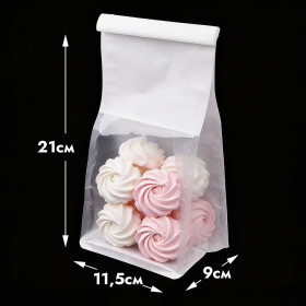 Пакет с прямоугольным дном 11,5*21*9 см с окном и зажимом, белый / 1 шт