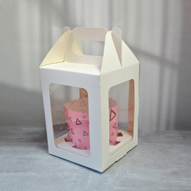 Коробка-домик для кулича 12х12х16 см с Четырьмя окошками, белая 