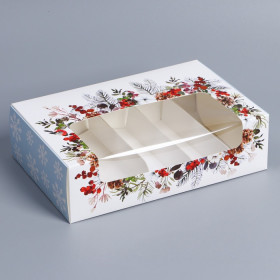 Коробка для 5 эклеров 25х15х7 см с откидной крышкой &quot;Зимний букет&quot;