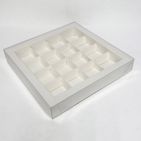 Коробка для 16 конфет с прозрачной крышкой, белая